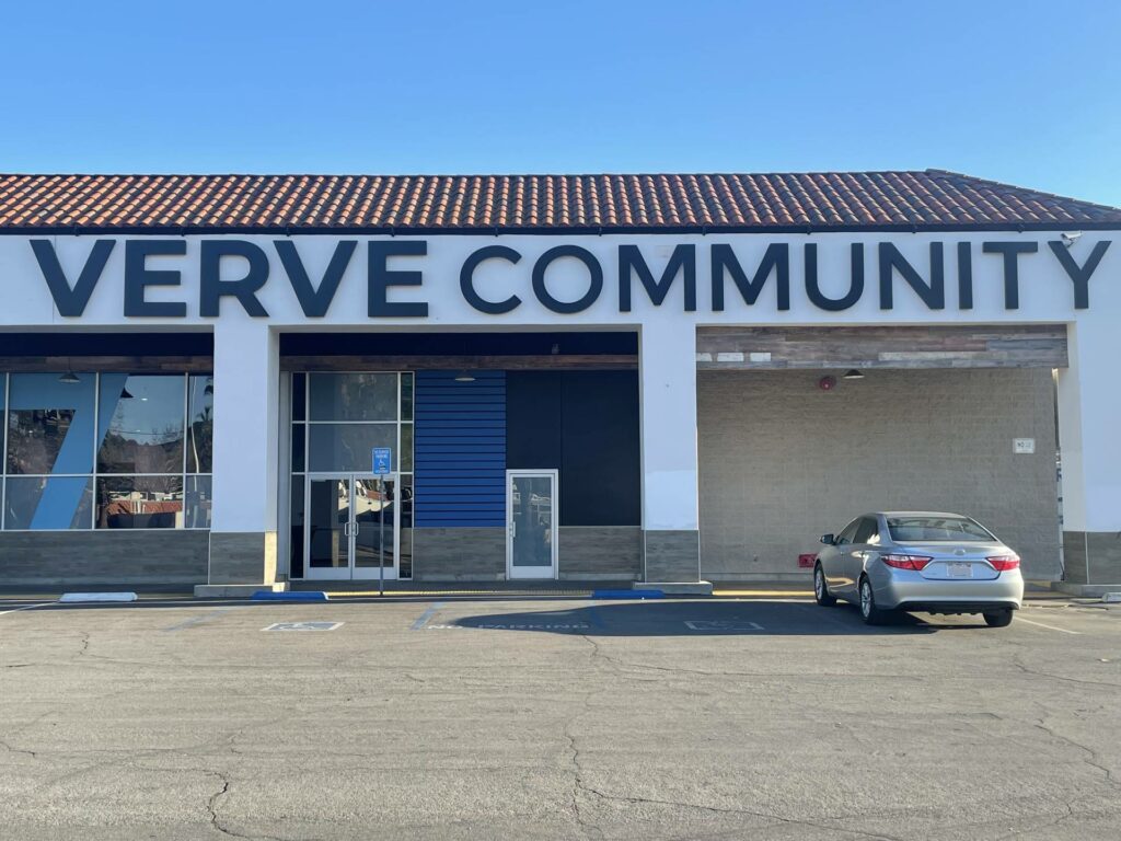 Verve Community logo on the front of the church